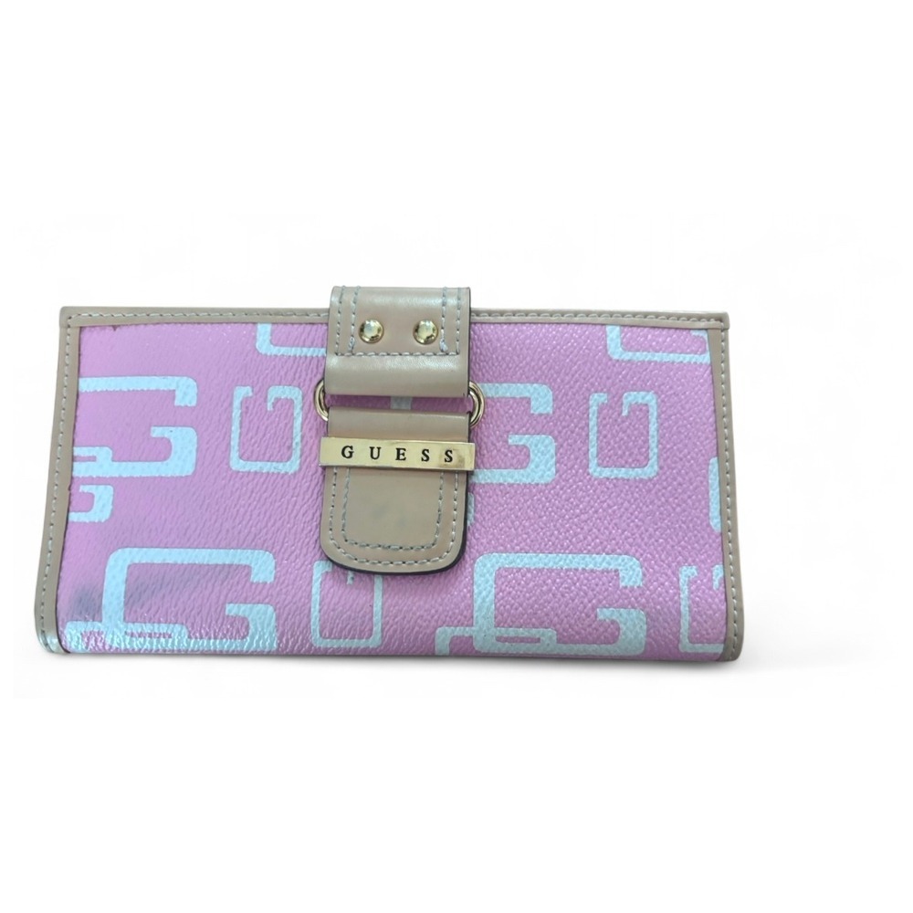 Vintage Guess Wallet Pink White Leather Y2K Retro Coquette Fairy Girly 2000s